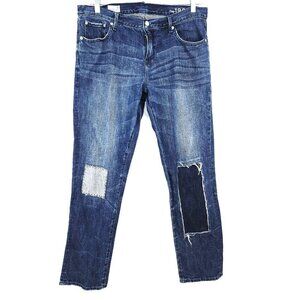 GAP 1969 Sexy Boyfriend 31 Tall DArk Wash Denim Distressed Patch Jeans